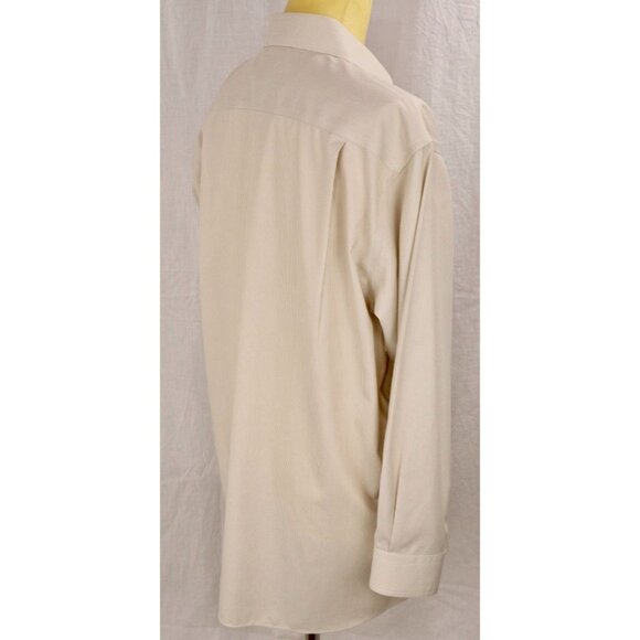 Jos A Bank Travelers Collection Men Tailored Fit Shirt Tan Pinstripe 16.5 32 VTG - Picture 8 of 12